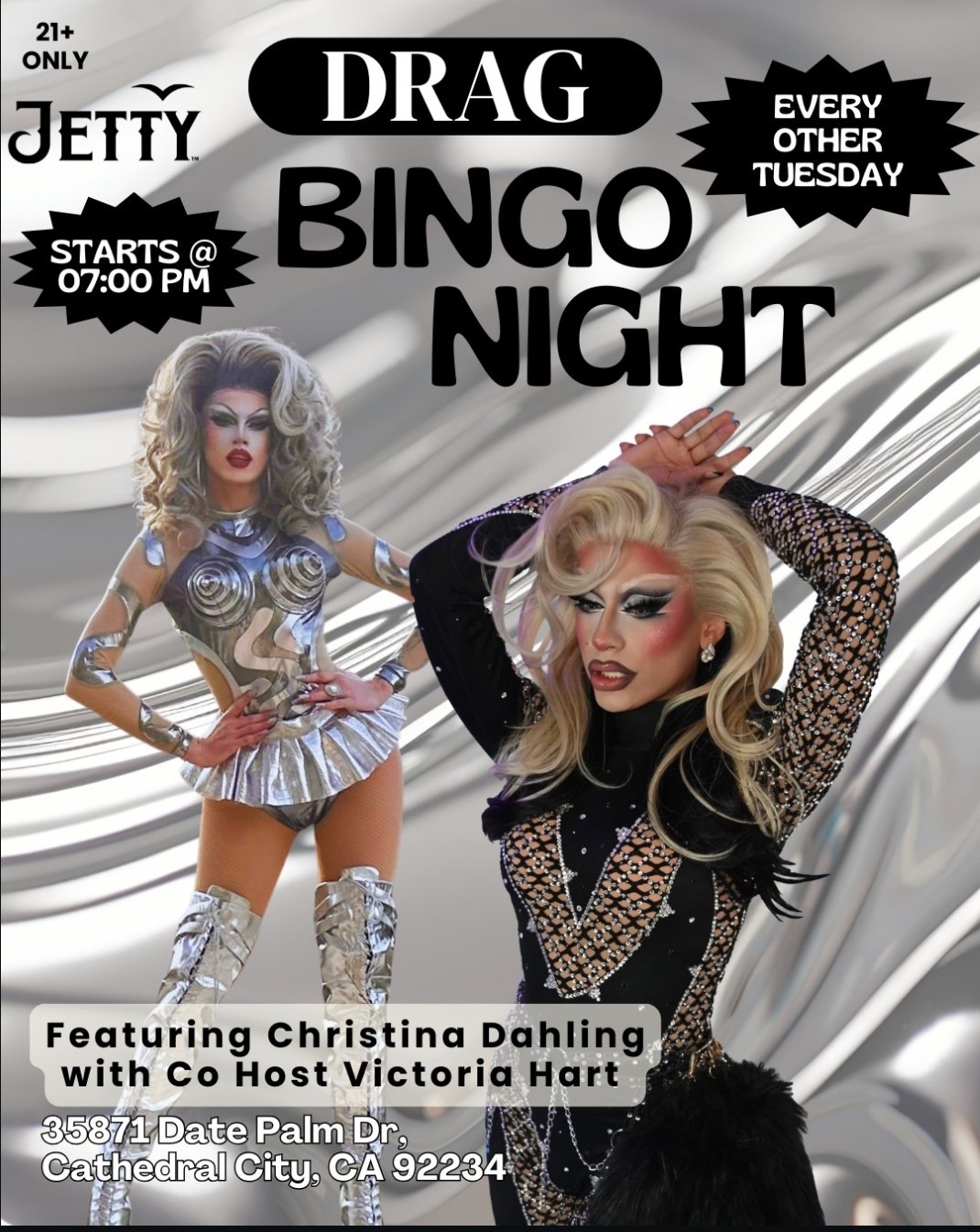 Flyer for Drag Bingo Night at The Joint PRC every other Tuesday starting at 7pm.